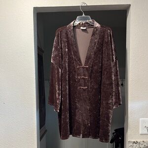 Simple Suzanne Betro 3X Duster Deep Brown Velvet Cardigan Stretchy Dressy Shiny